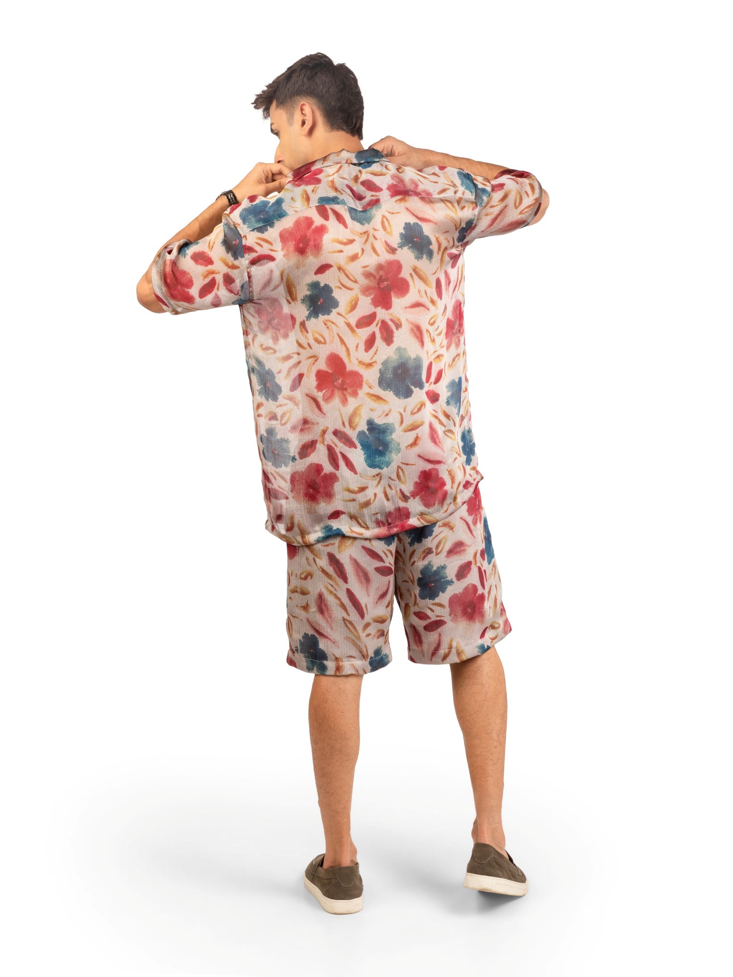 Back view of men's coord set