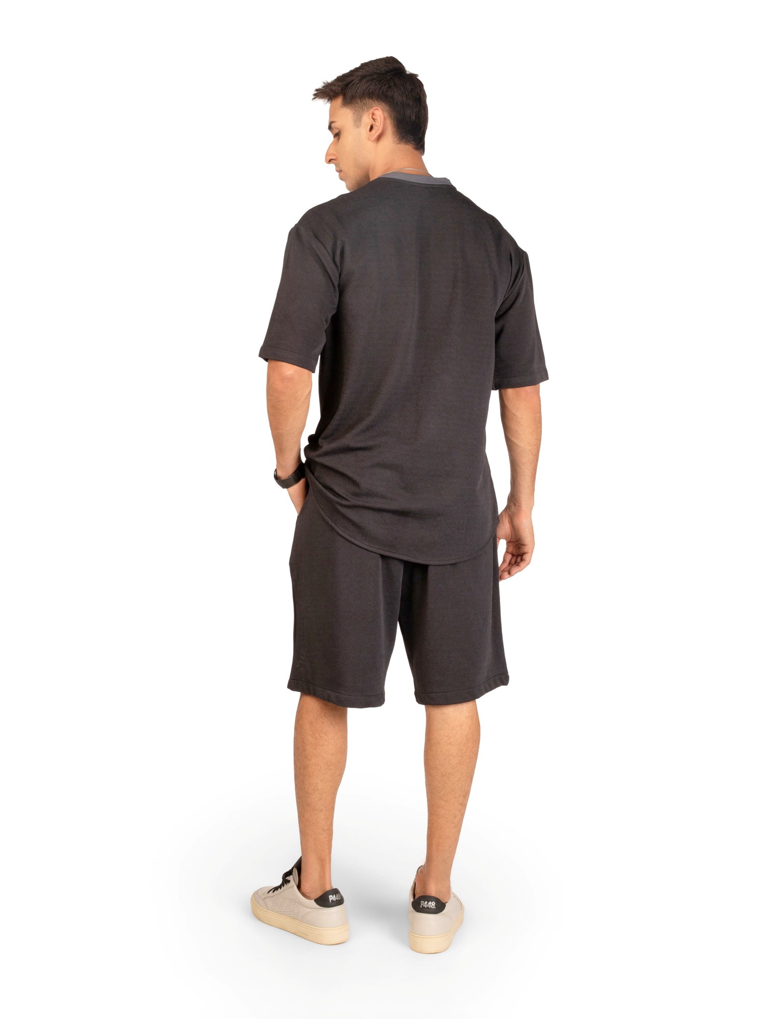 Back view of men's coord set