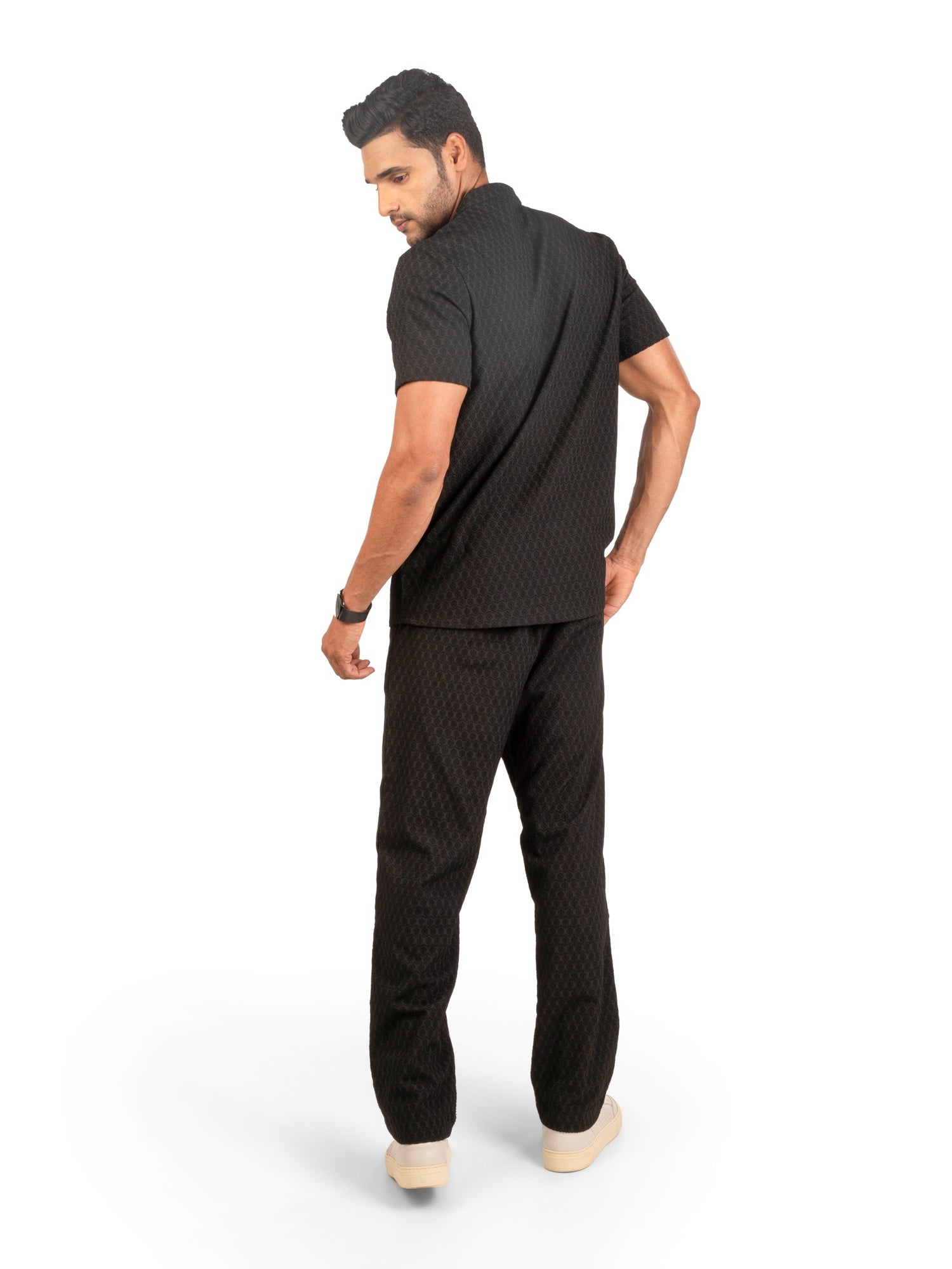 Back view of men's coord set