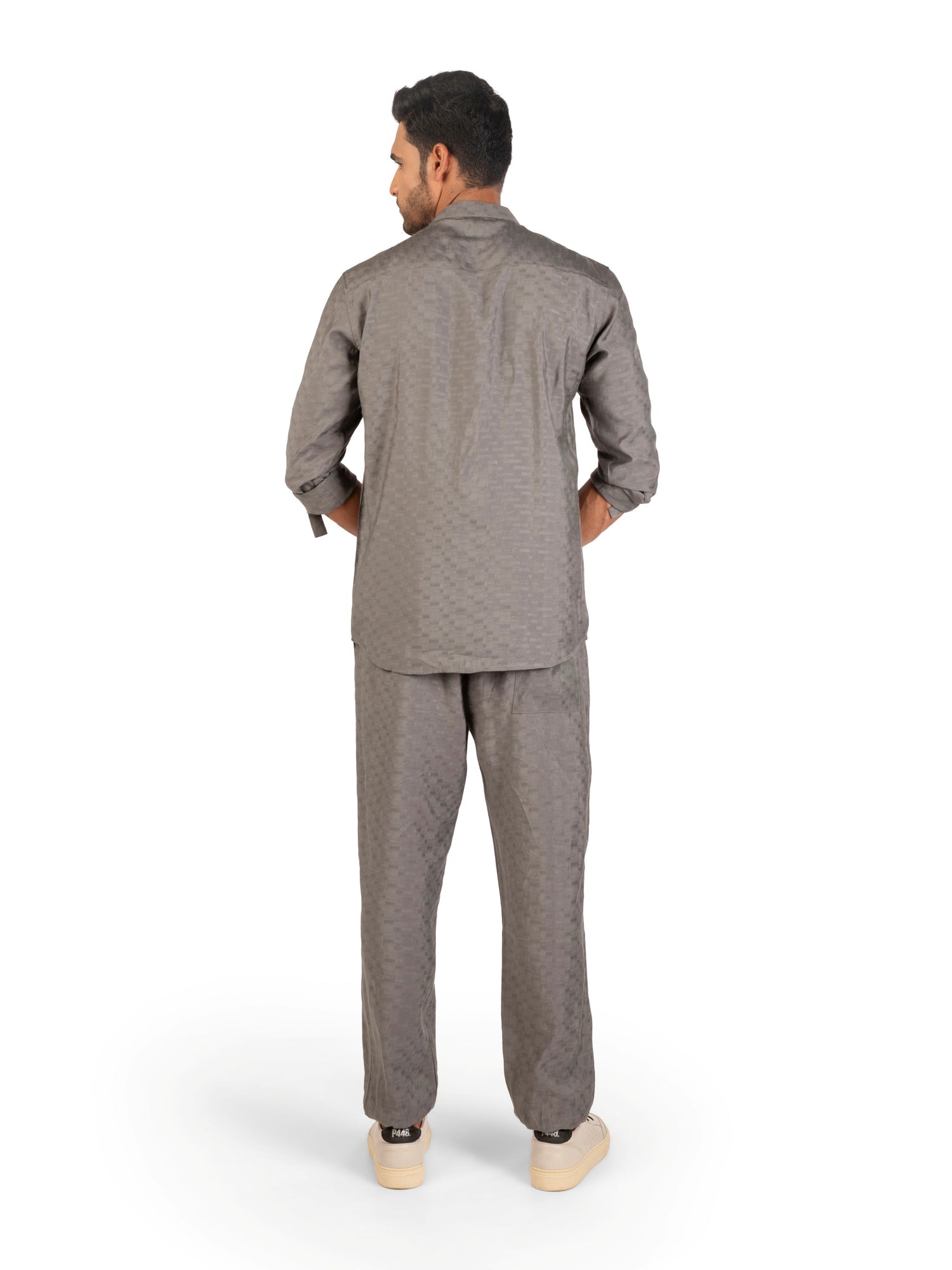 Back view of men's coord set